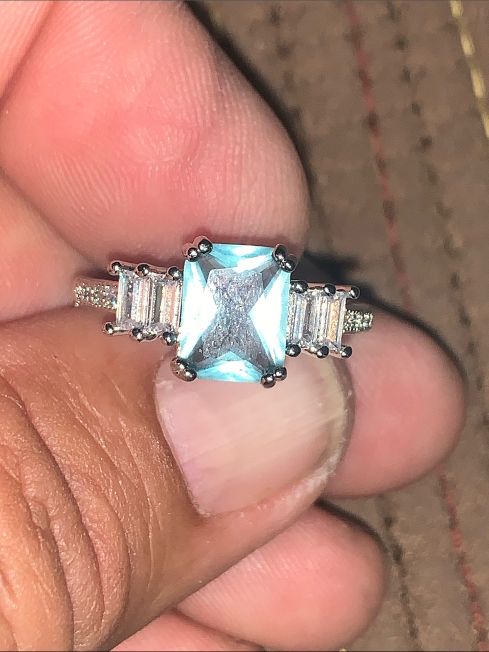 Sterling Silver Blue Topaz & CZ Accent Ring - Blue